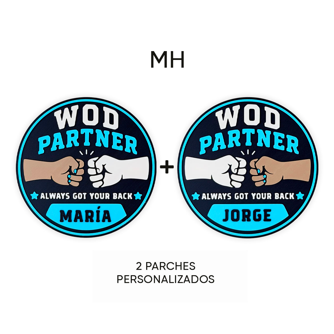 Pack 2 parches con velcro PARTNER WOD personalizado para mochila de CrossFit