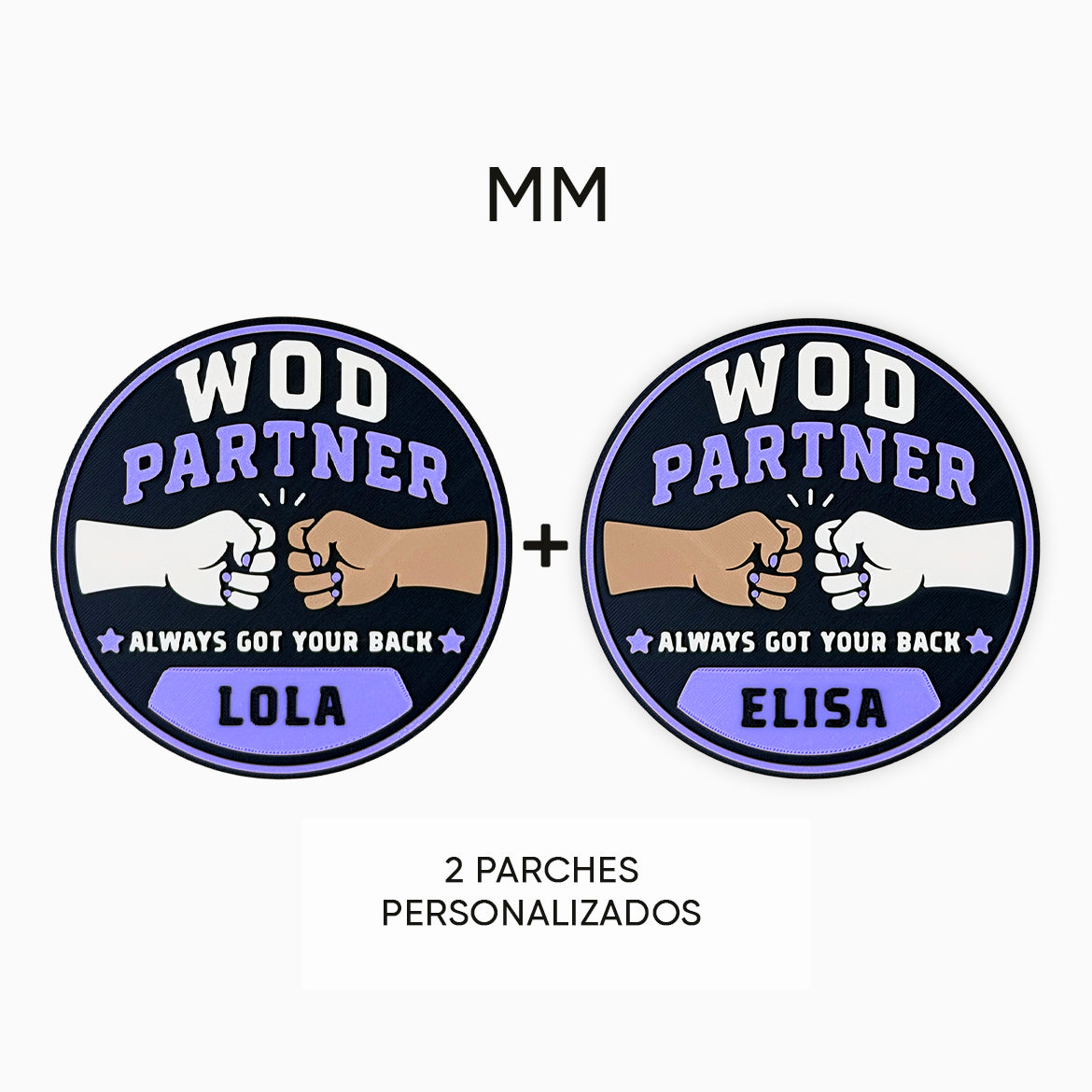 Pack 2 parches con velcro PARTNER WOD personalizado para mochila de CrossFit