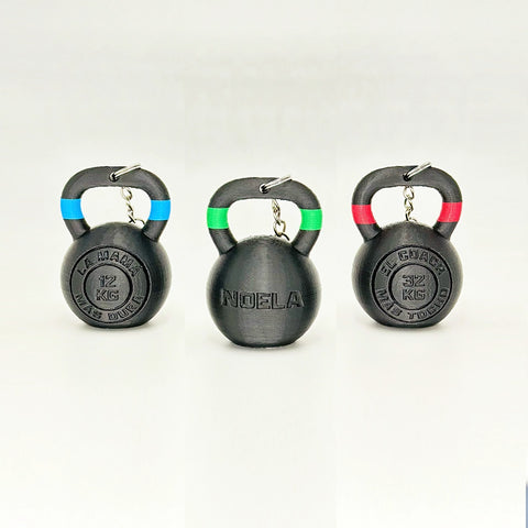 Llavero Kettelbell Dúo Personalizada, color, nombre y frase WOD3D